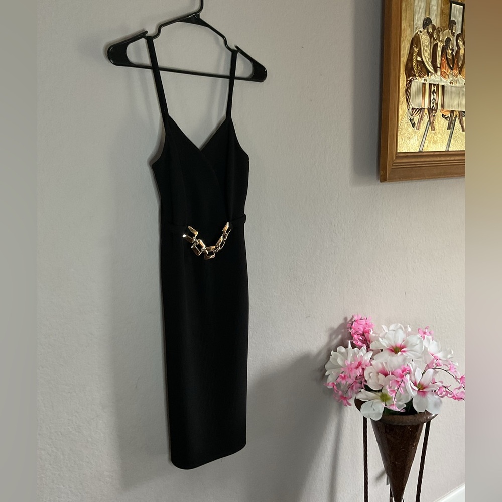 Black Dress with Gold Chain Detail